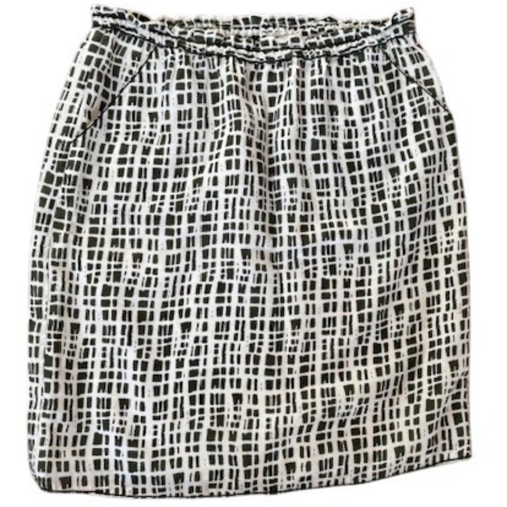 MaxStudio Black White Silk Blend Lined Mini Skirt Elastic Waist NWOT XS